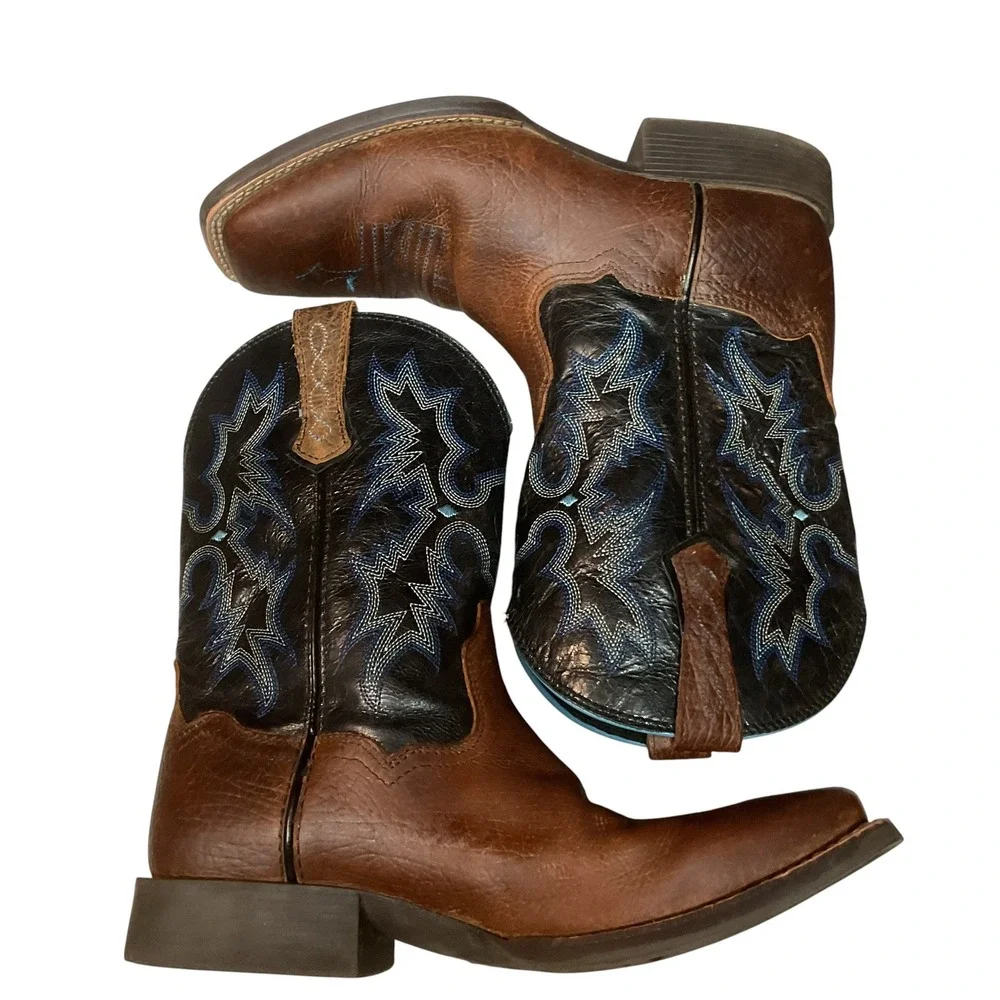 Ariat Girls' Tombstone Leather Western Square Toe Slip On Cowgirl Boots Size 5